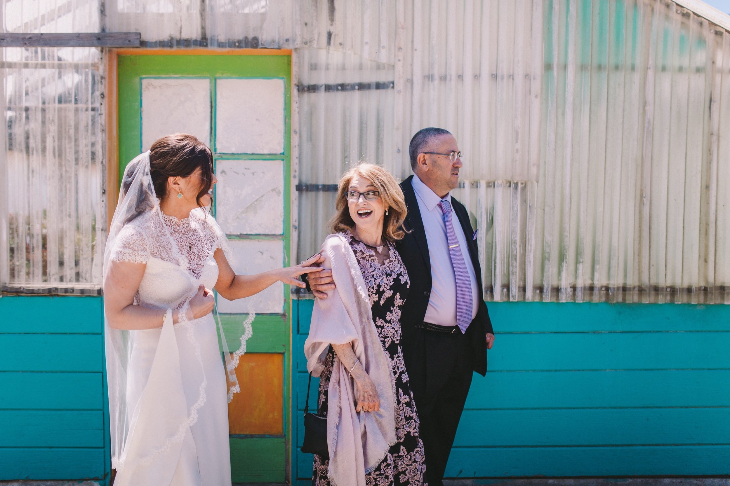 Bride First Look with Parents Pacifica Modern Jewish Wedding