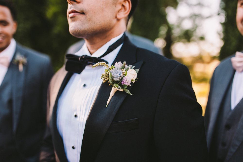 Elegant Black Wedding Tuxedo Succulent Boutonniere