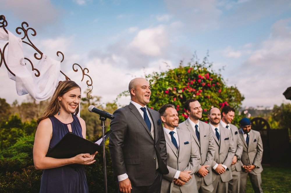 Groom Reaction to Bride Walking Down the Aisle at Old Ranco in San Diego