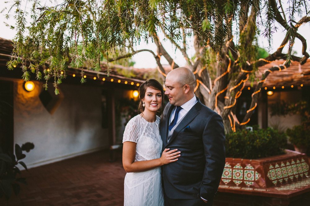 Bride &amp; Groom In Front of the Pepper Tree at The Old Rancho in Carlsbad