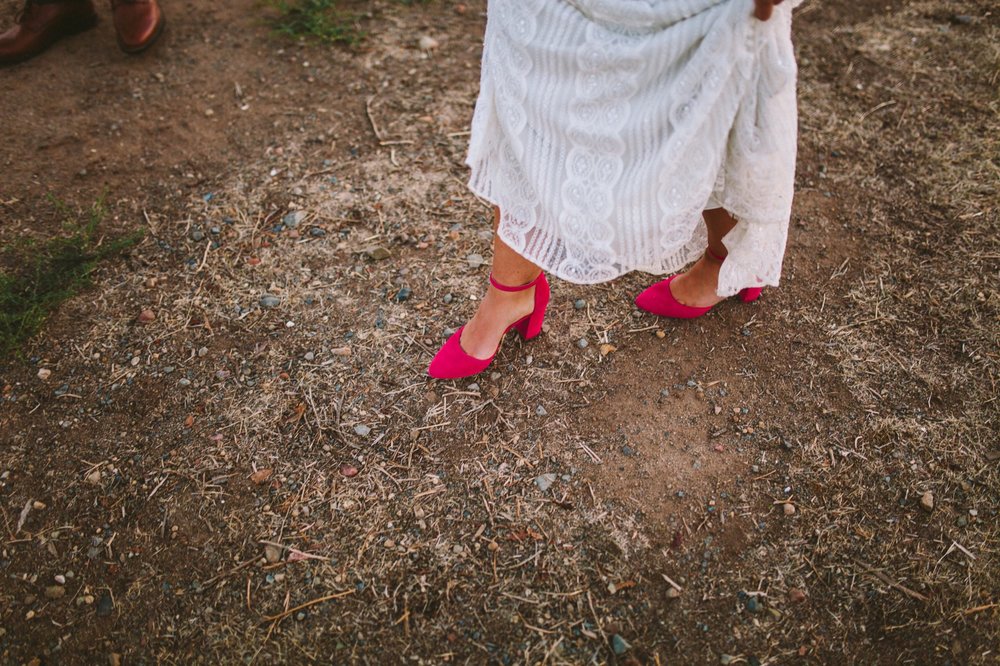 Bride Wearing Pink Carmen Salas Wedding Day Shoes