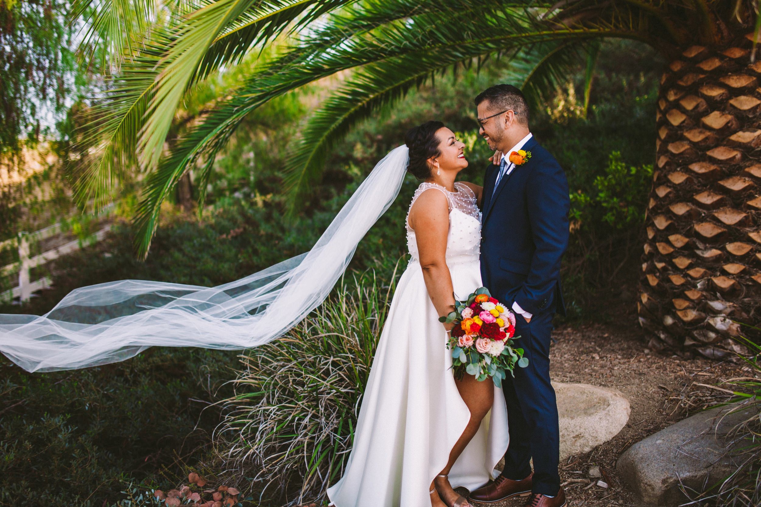 Joyful &amp; Colorful Wedding Day Portraits with Flowing Veil in Temecula Wedding