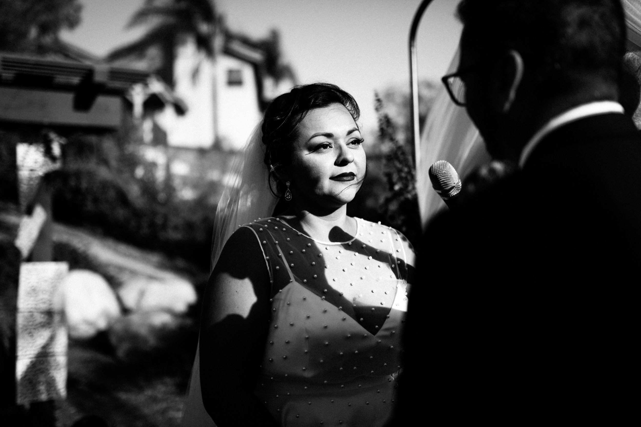 Bride's Reaction During Ceremony - Black and White Documentary Wedding Photography San Diego