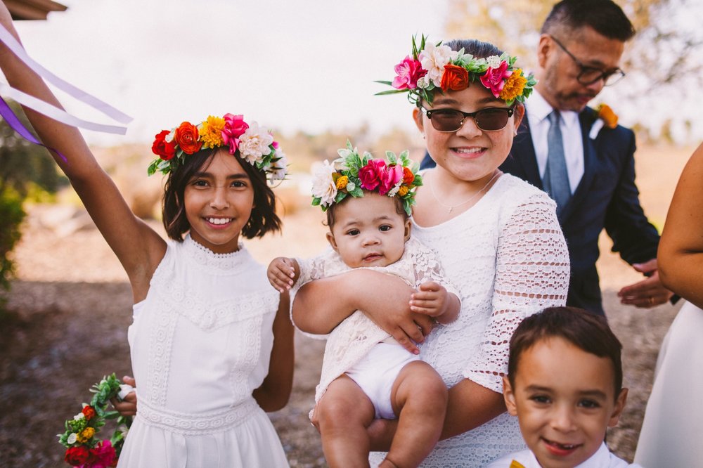 Flower Girls Matching in White and Vibrant, Colorful Flower Crowns