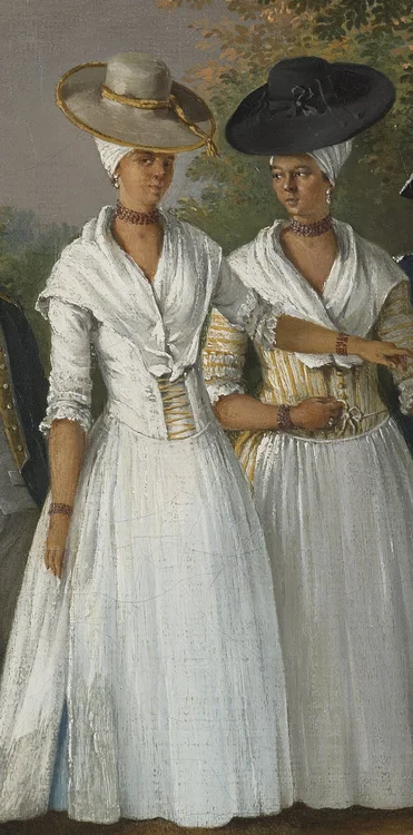 (selection from Free Women of Color with their Children and Servants, oil painting by Agostino Brunias , Dominica , c.1764-1796.)