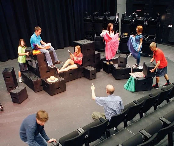 Crisis actors, worried about the future of their profession, rehearse in their secret studio beneath the Pentagon Monday.