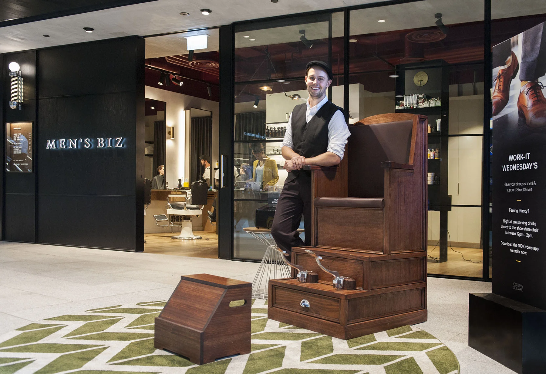 ‘Work-It Wednesdays’ shoeshine activation at Collins Square, Docklands
