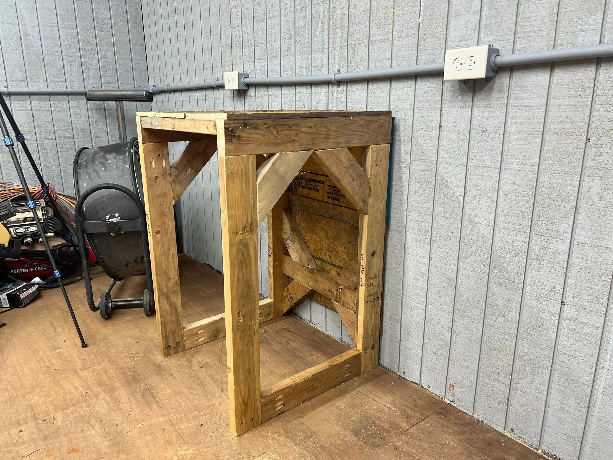 First part of the bench build off.  She&rsquo;s ugly but sturdy.  Once I finish building the rest of the skeleton,  I will add is cabins and drawers.  I plan to build cabinet carcasses, and then slid them underneath.  Then will face frame everything 