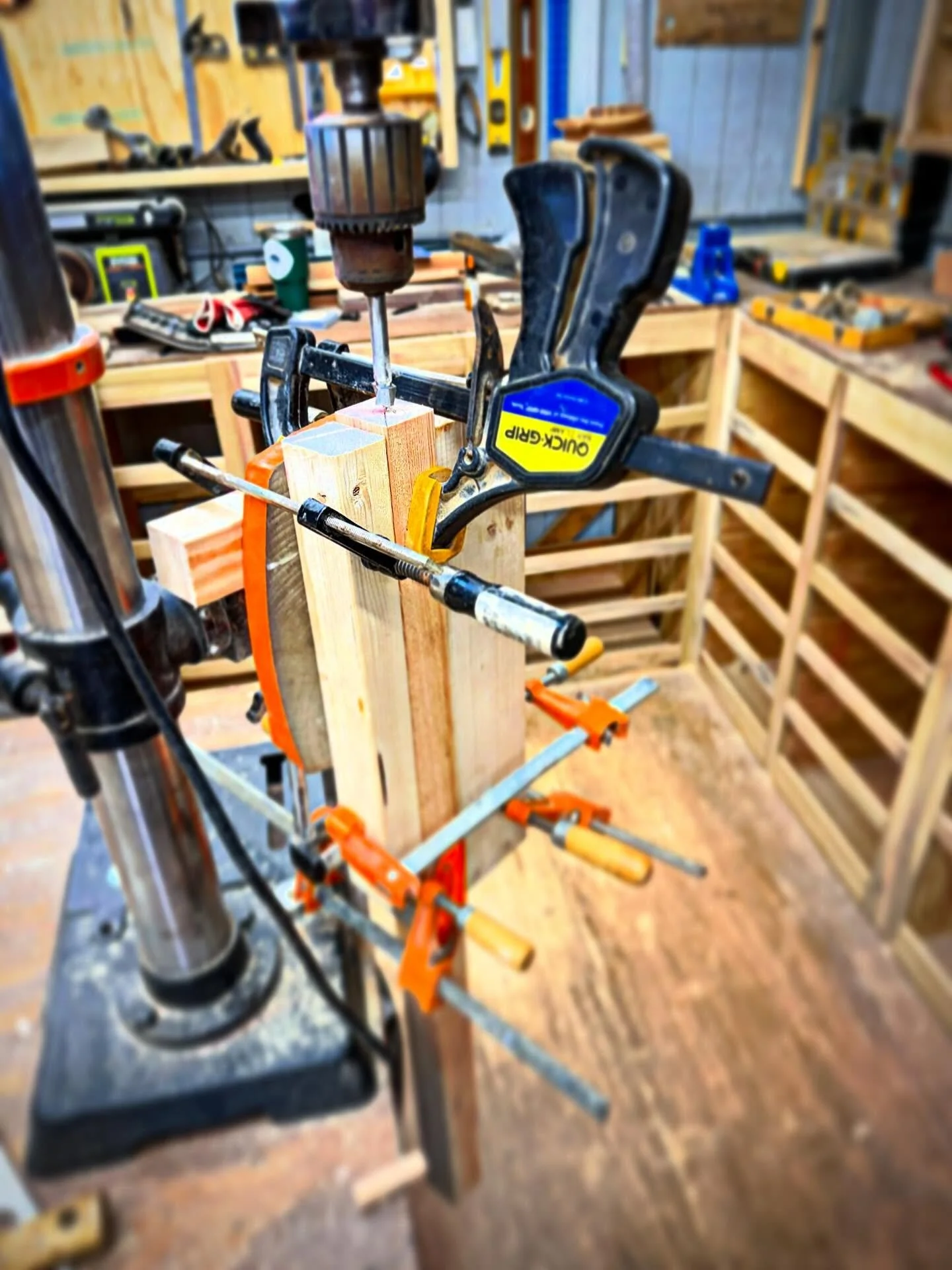 Please don&rsquo;t move. 33 more to go.

#woodworking #drillpress #clamp #ifitworks #positive