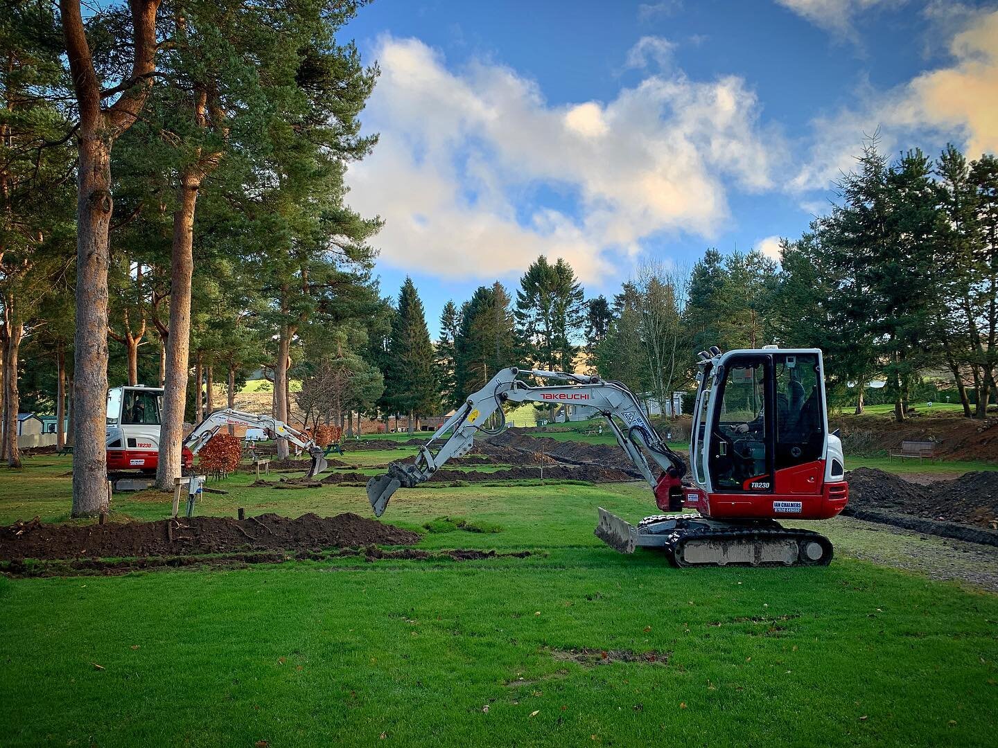Can&rsquo;t beat a little bit of light landscaping 🤪🏕🥃❤️ We can&rsquo;t wait to welcome you all back to the new and improved Speyside Gardens xx Big Love xx #speysidegardenscaravanpark #takeuchi #digger #camping #glamping #visitscotland