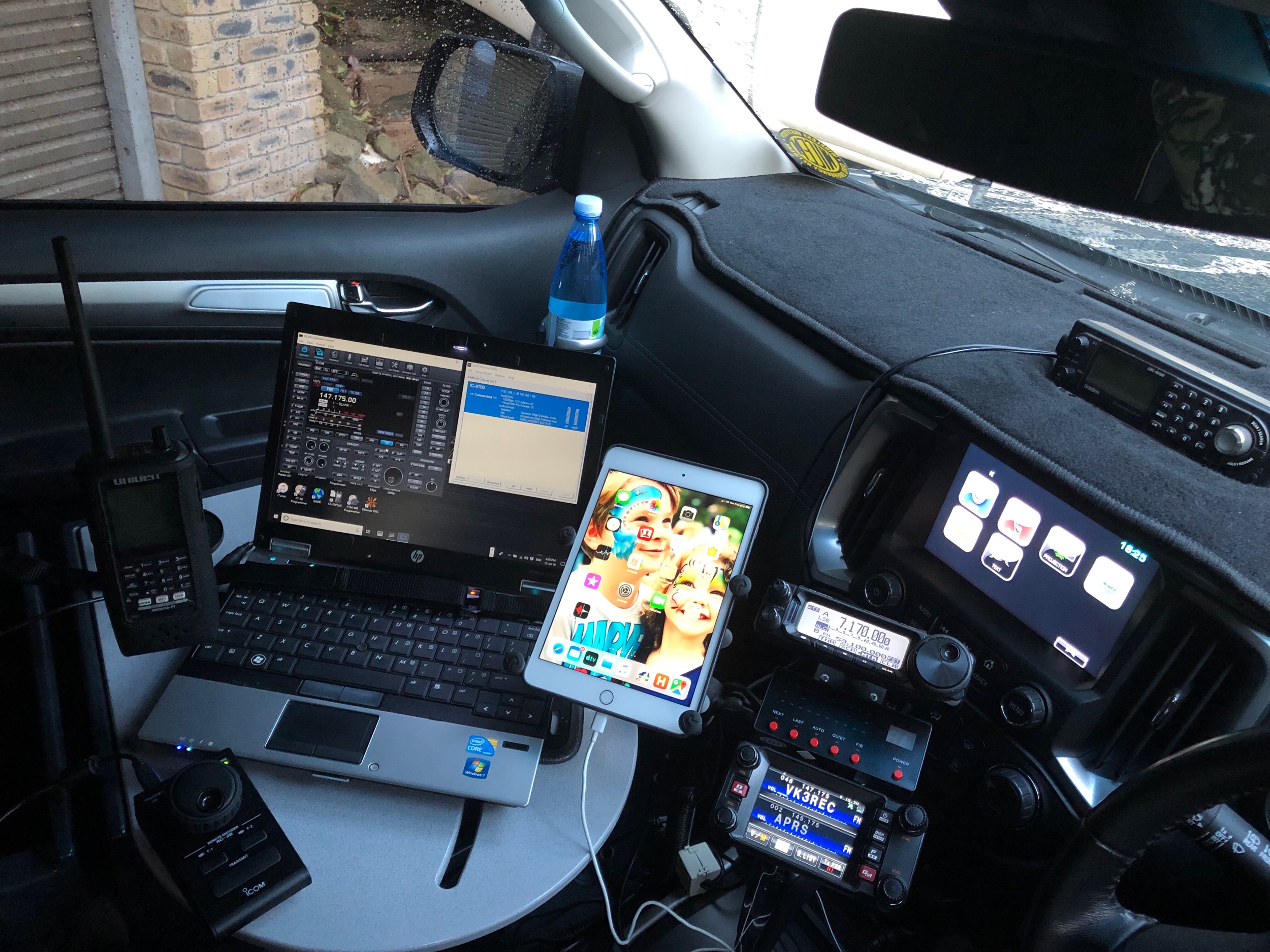 Overview of desk, laptop and radios