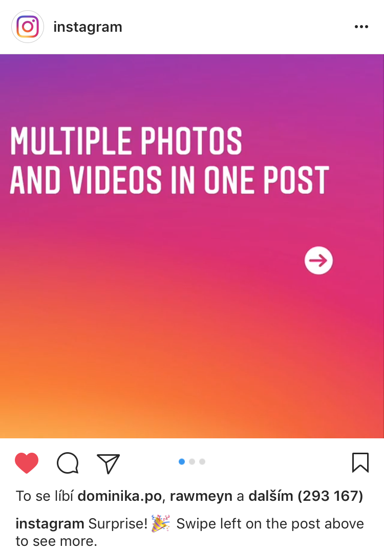Novinka: Instagram umožňuje nahrávat až 10 fotek a videí najednou
