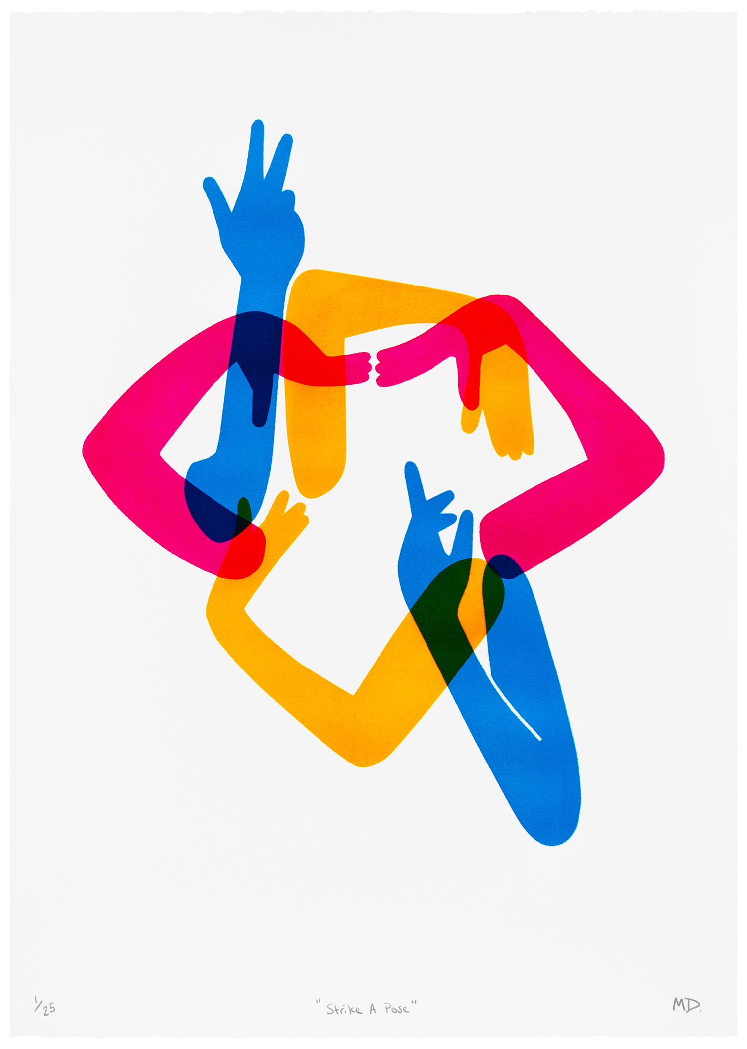 "Strike A Pose" 3–colour screen print, 50 cm x 70 cm. Edition of 25