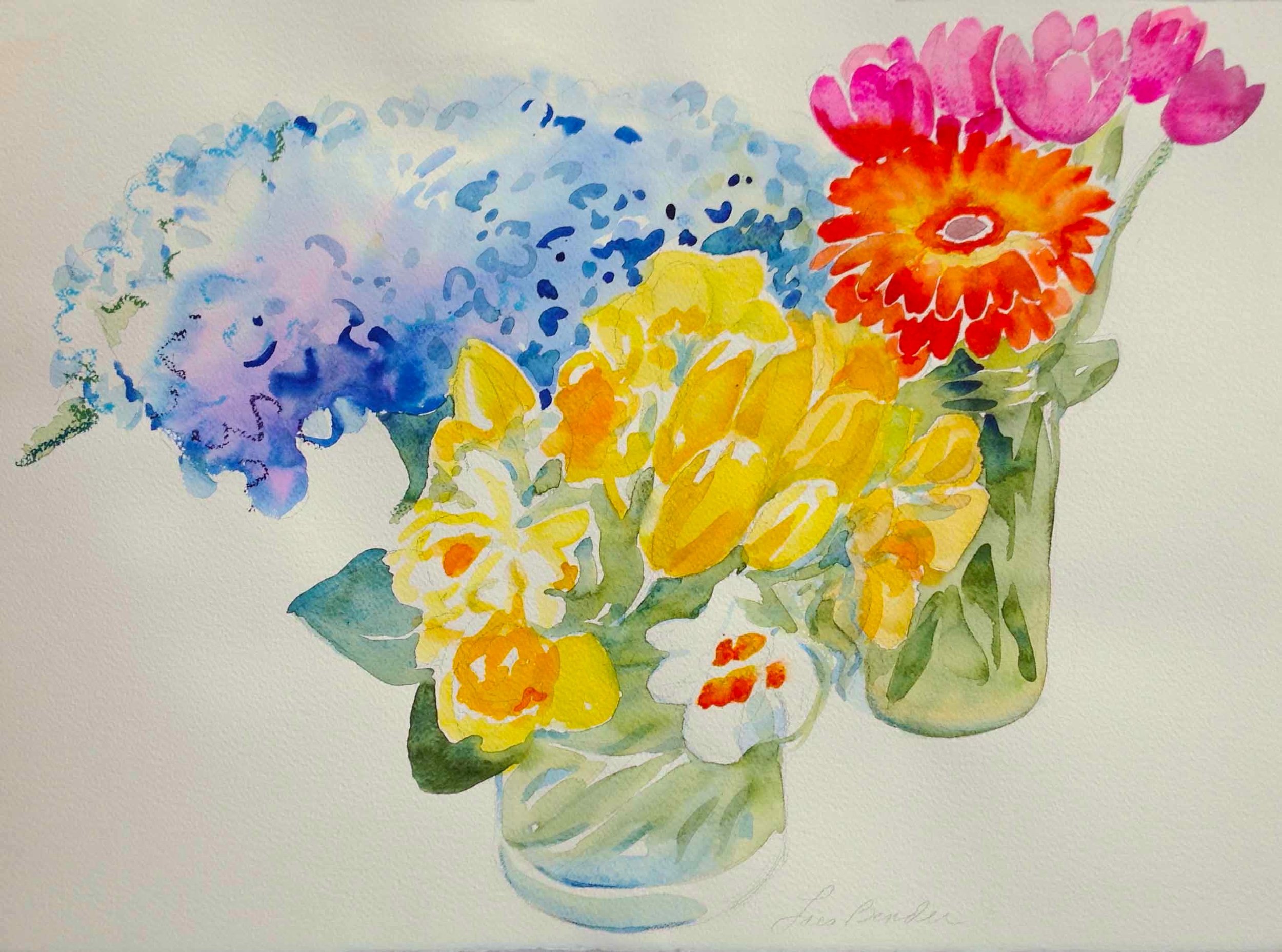 "Daffodils, Gerbers, Tulips and Hydrangeas"