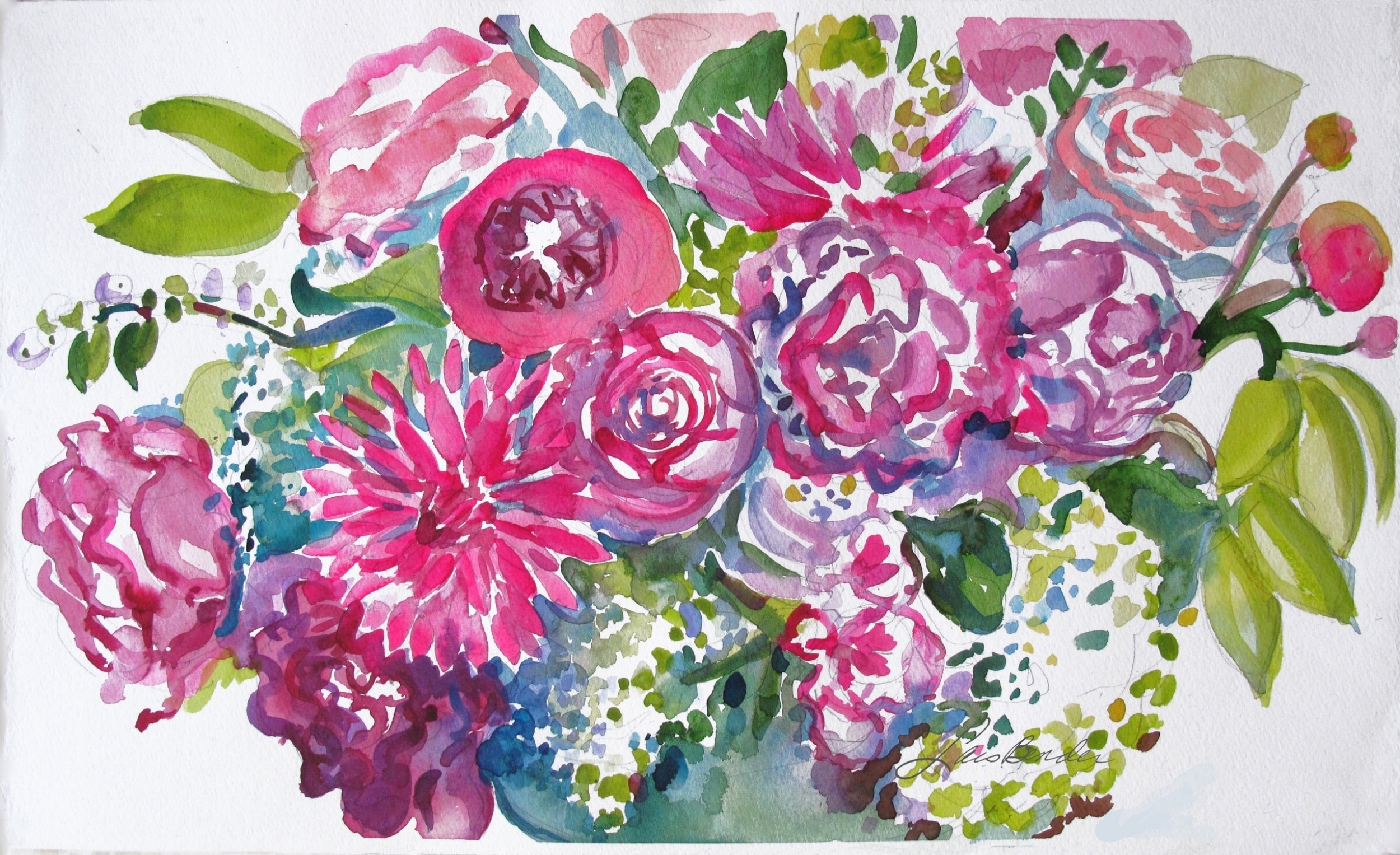 "Summer Bouquet of Roses, Dahlias...."