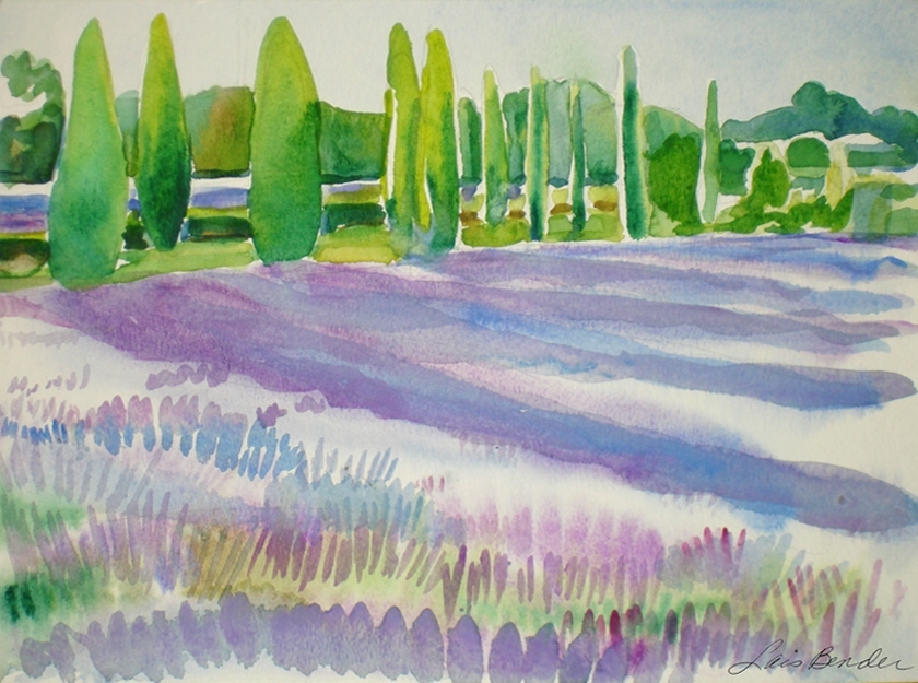 "Tuscan Cypresses and Lavender Fields"