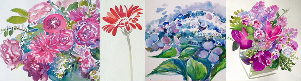 Watercolor Flower Studies of Bouquet Floral Arrangements