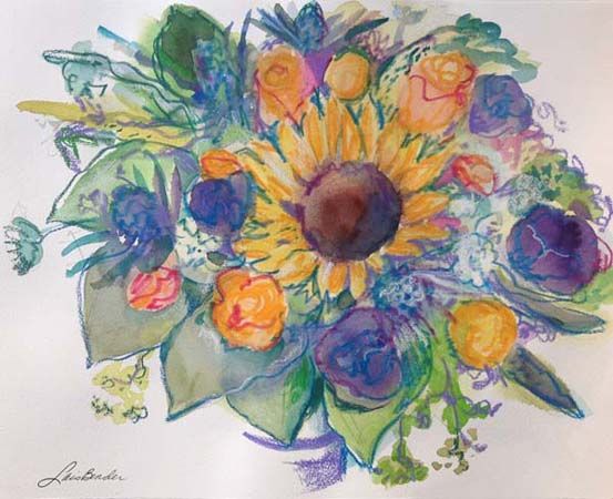 %22Sunflower, Roses, Thistle and Anemone I%22 17%22 x 13%22 Watercolor and Caran d'Arche crayons.jpg