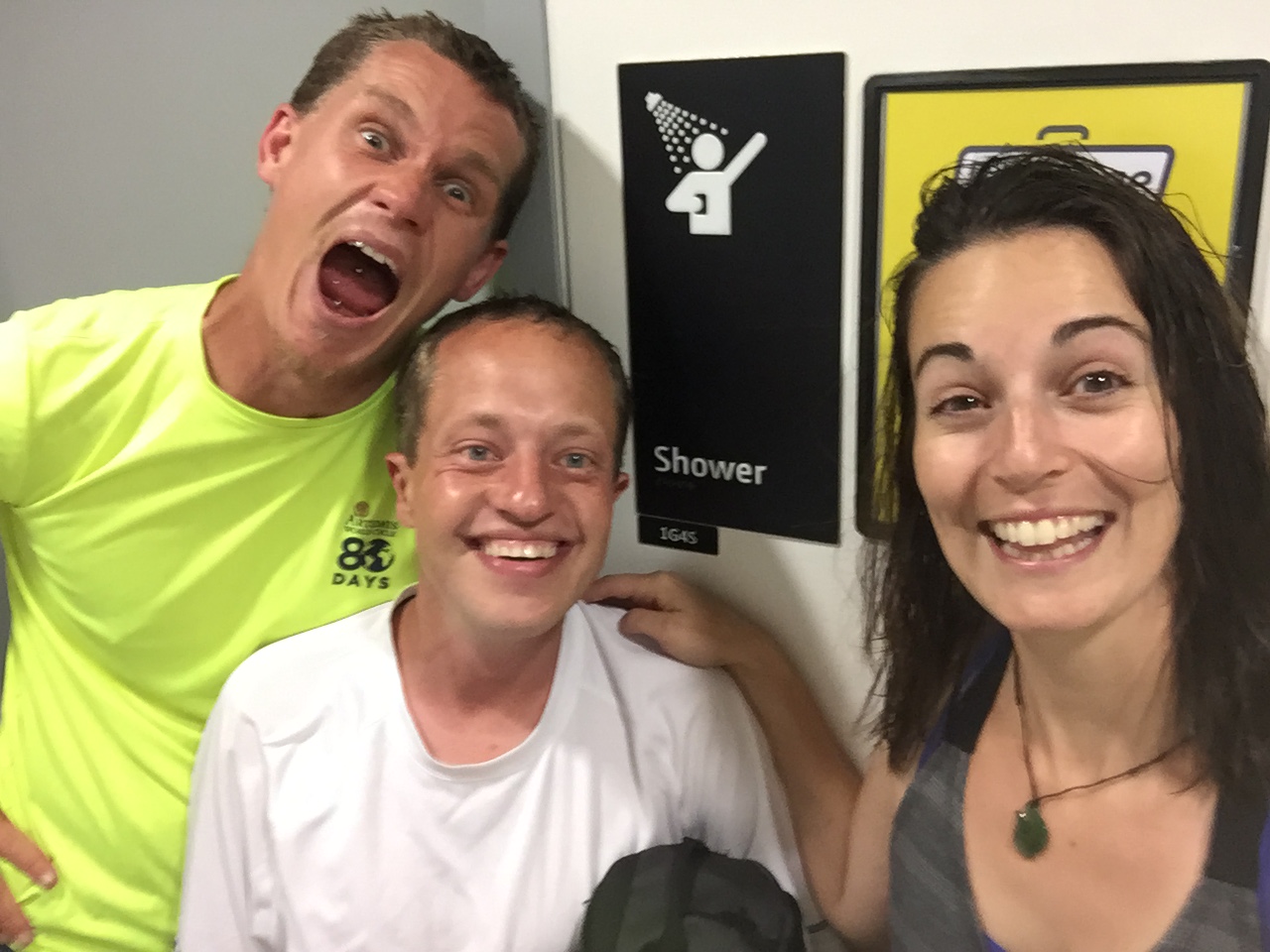 Slightly pleased to be clean! from left to right; Johnny Swanepoel, Helmut Scherz, moi (laura)