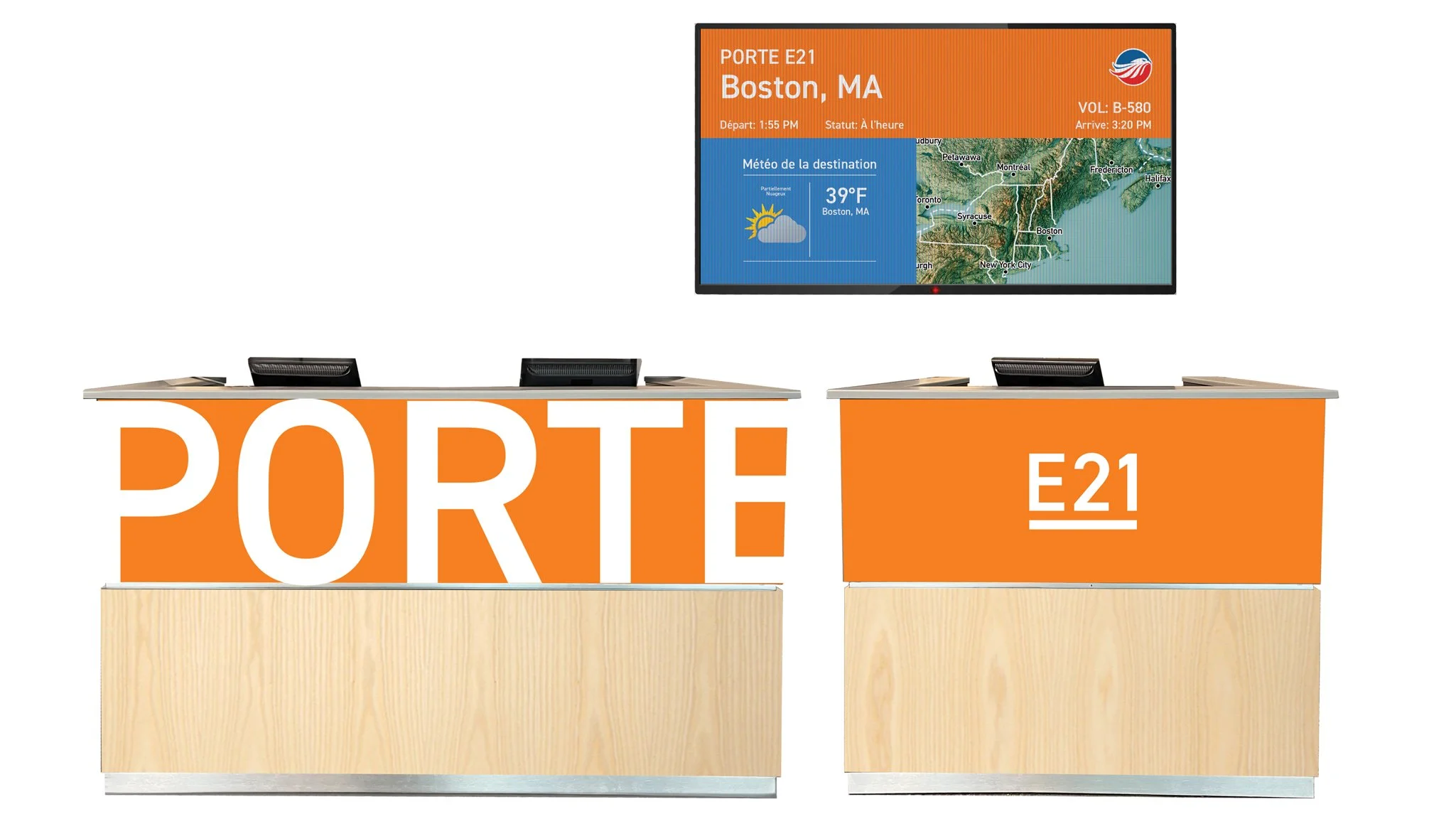  Montreal Airport Gate Desk &amp; TV (Ink on Vinyl Mounted on Sintra) Graphic Design &amp; Copywriting 