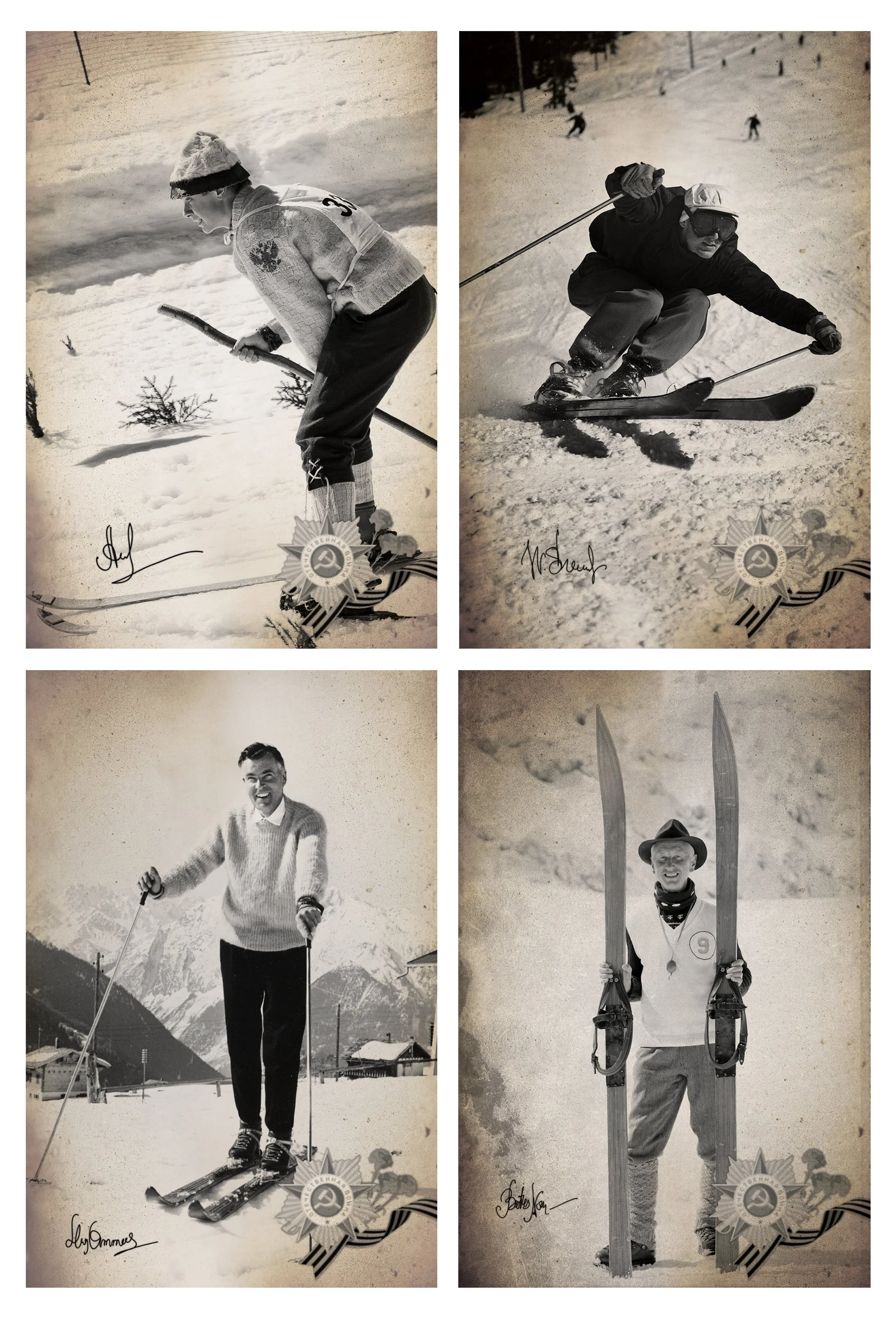  Vintage Russian Ski Team Photos (Printed on Photo Paper) Illustration, Graphic Design &amp; Photo Editing 