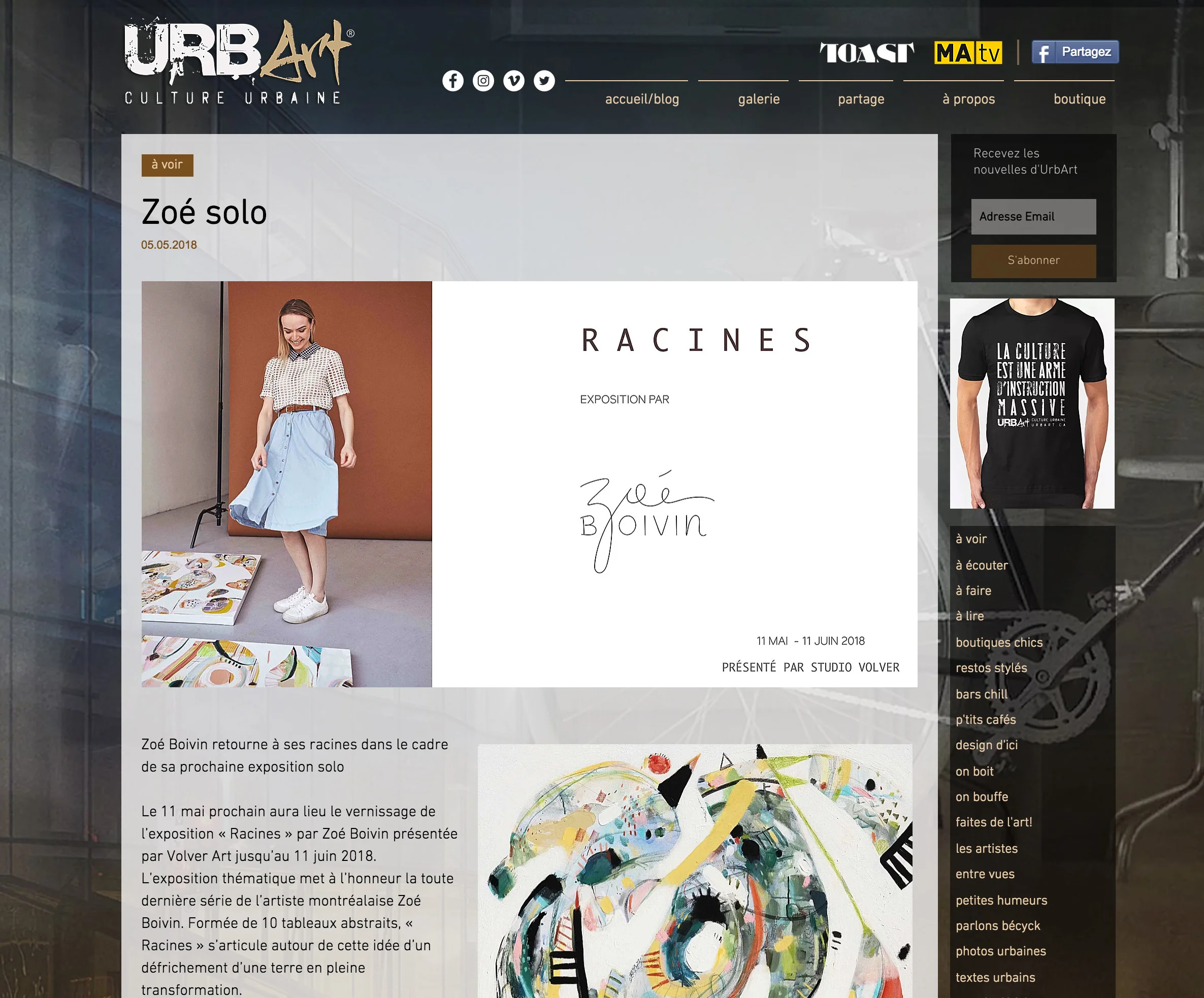 Zoé Solo. Urbart : Culture Urbaine, 5 mai 2018. L’article intégral ici.