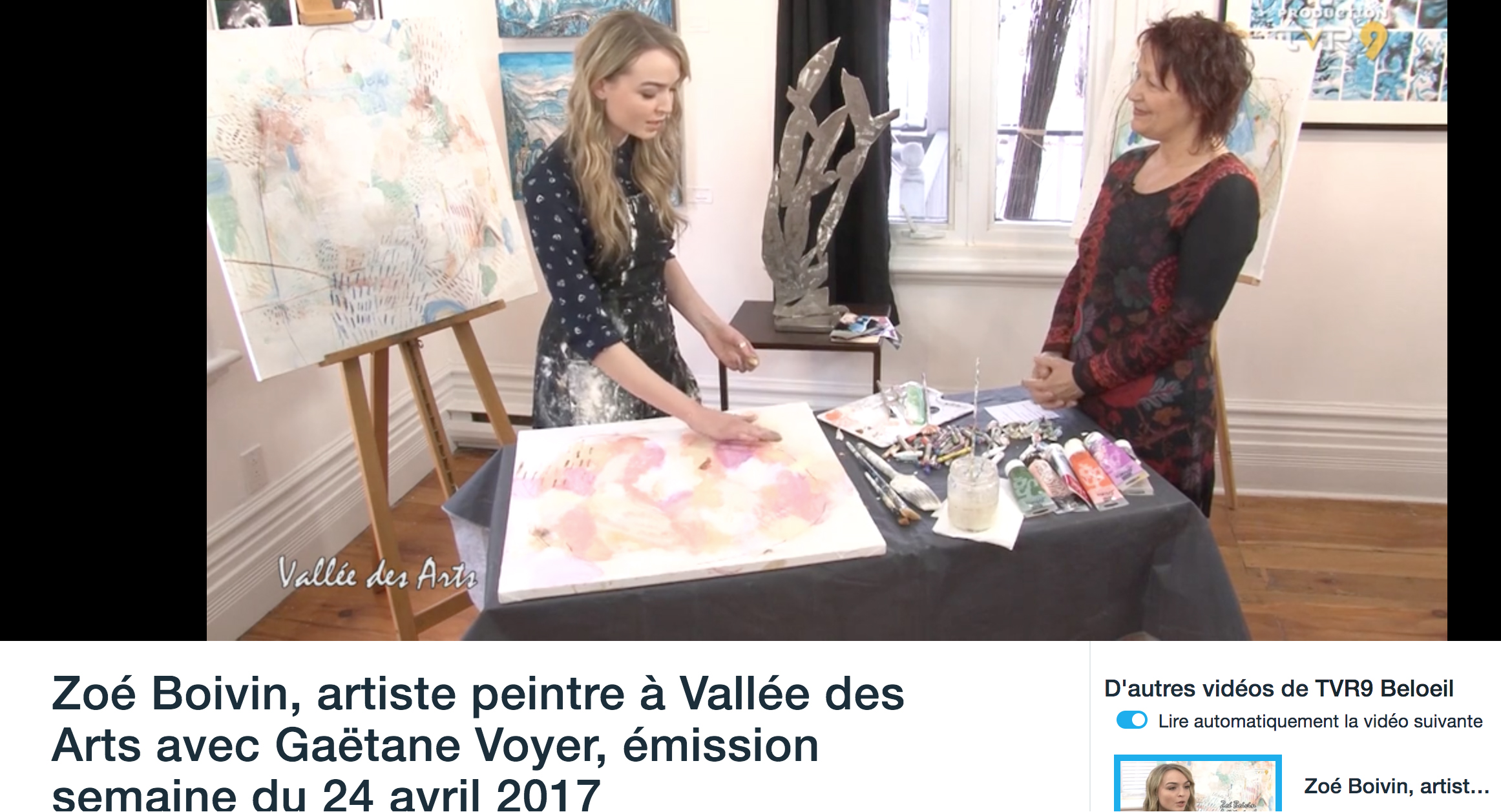  Passage à l’émission&nbsp; La Vallée des Arts . Gaëtane Voyer. TVR9 7 mars 2017. L’émission complète  ici . 