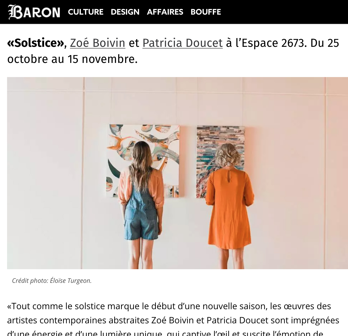  Les expositions à visiter en octobre à Montréal. Beha Claire-Marine.  Baron Mag , 1er octobre 2018.  L'article intégral  ici.  