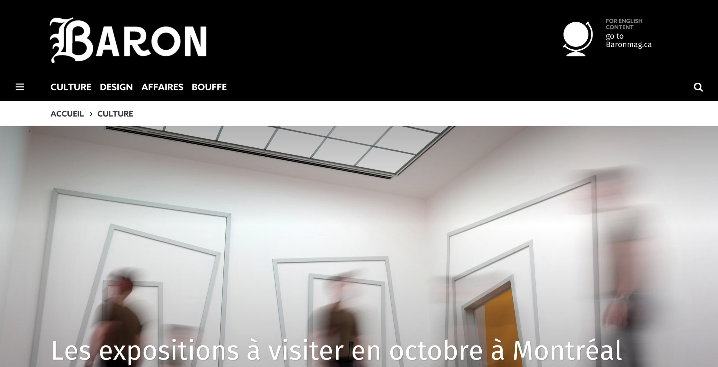  Les expositions à visiter en octobre à Montréal. Beha Claire-Marine.  Baron Mag , 1er octobre 2018.  L'article intégral  ici.  