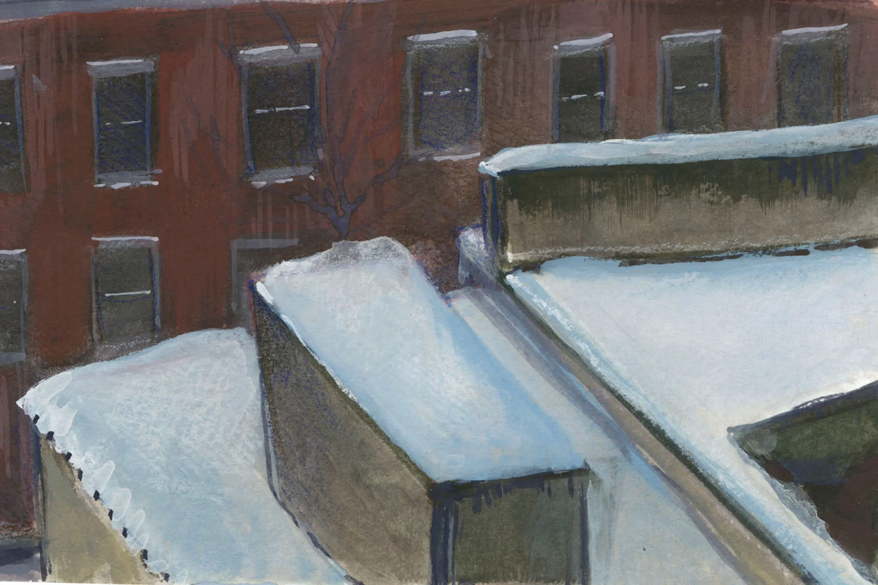 Snow Day, Gouache, 4 x 6" 2017.