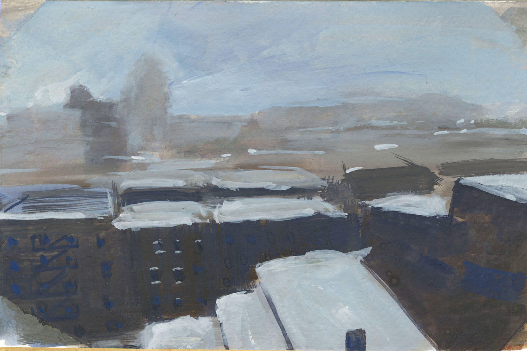 Snow Day, Gouache, 4 x 6" 2017.