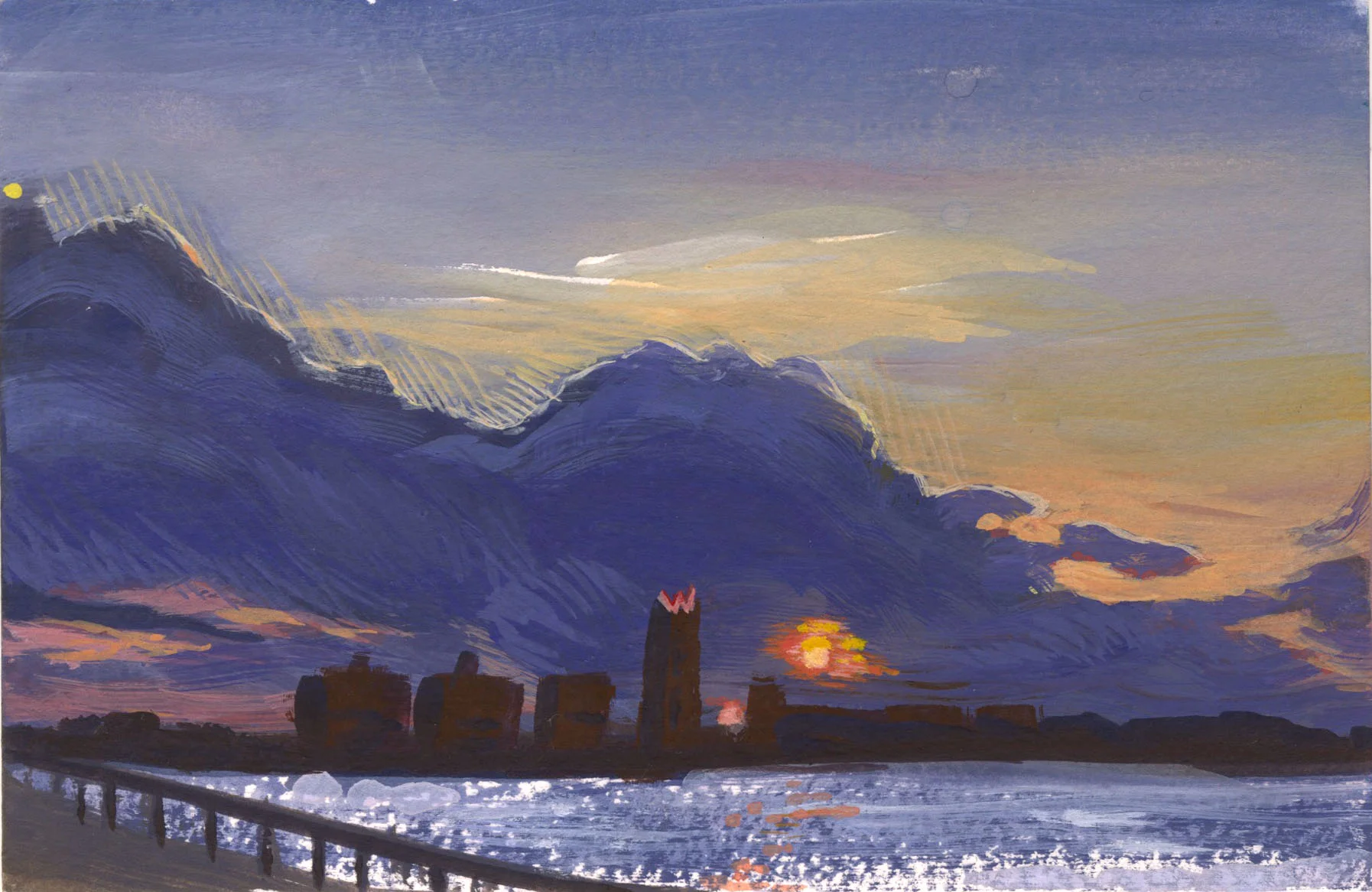 Chelsea Sunset, Gouache, 4 x 6" 2017.
