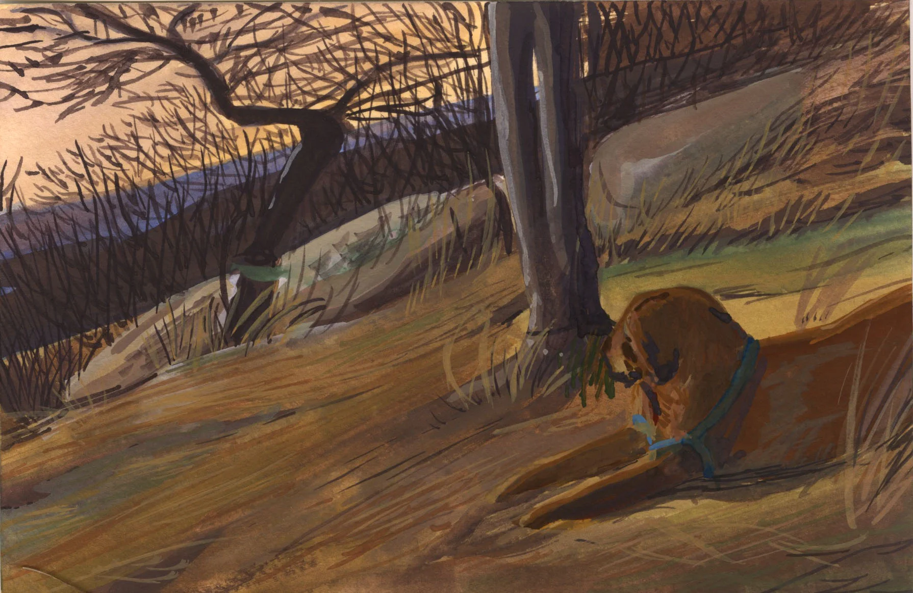 Bear Mountain, Gouache, 4 x 6" 2017.