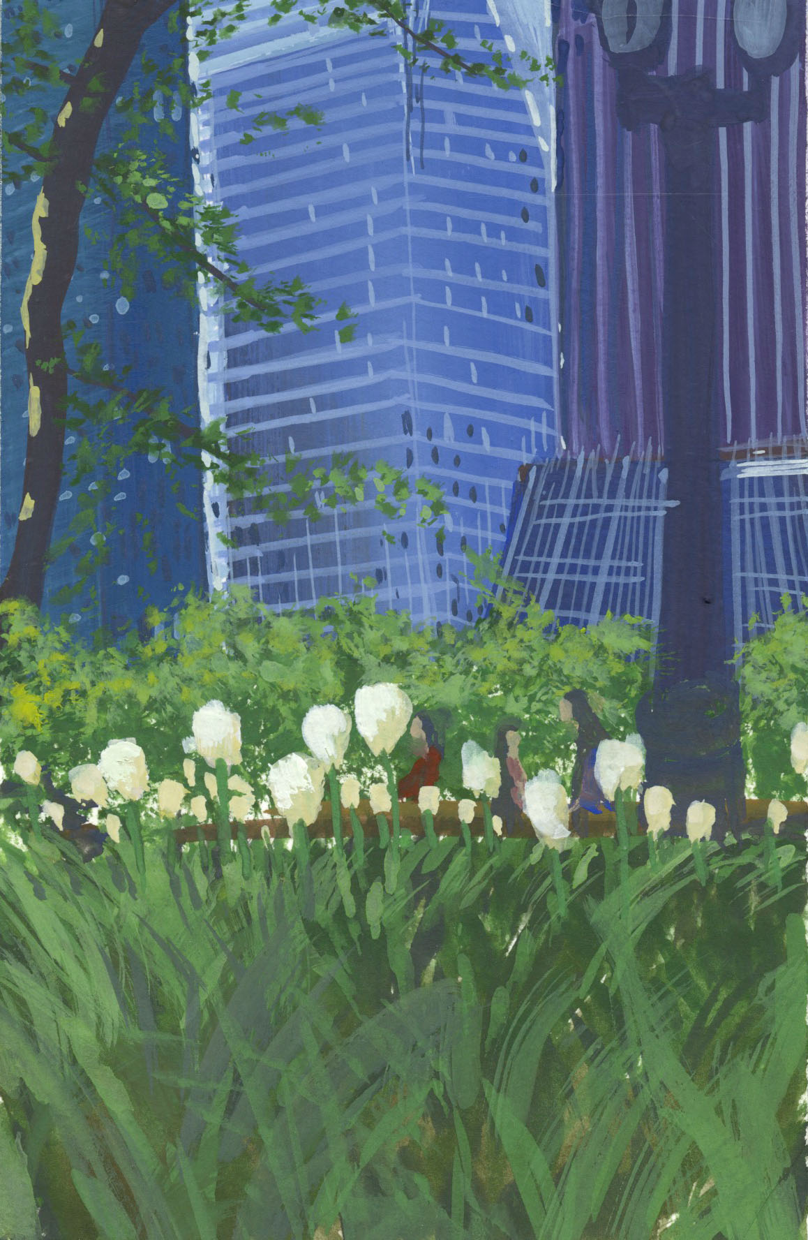 Bryant Park, Gouache, 6 x 4" 2017.