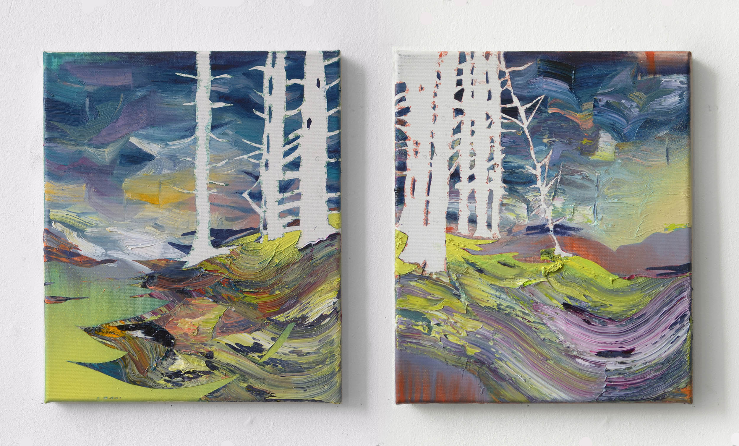   Nadelwald I &amp; II  oil on canvas 30 x 25 cm, 2013 