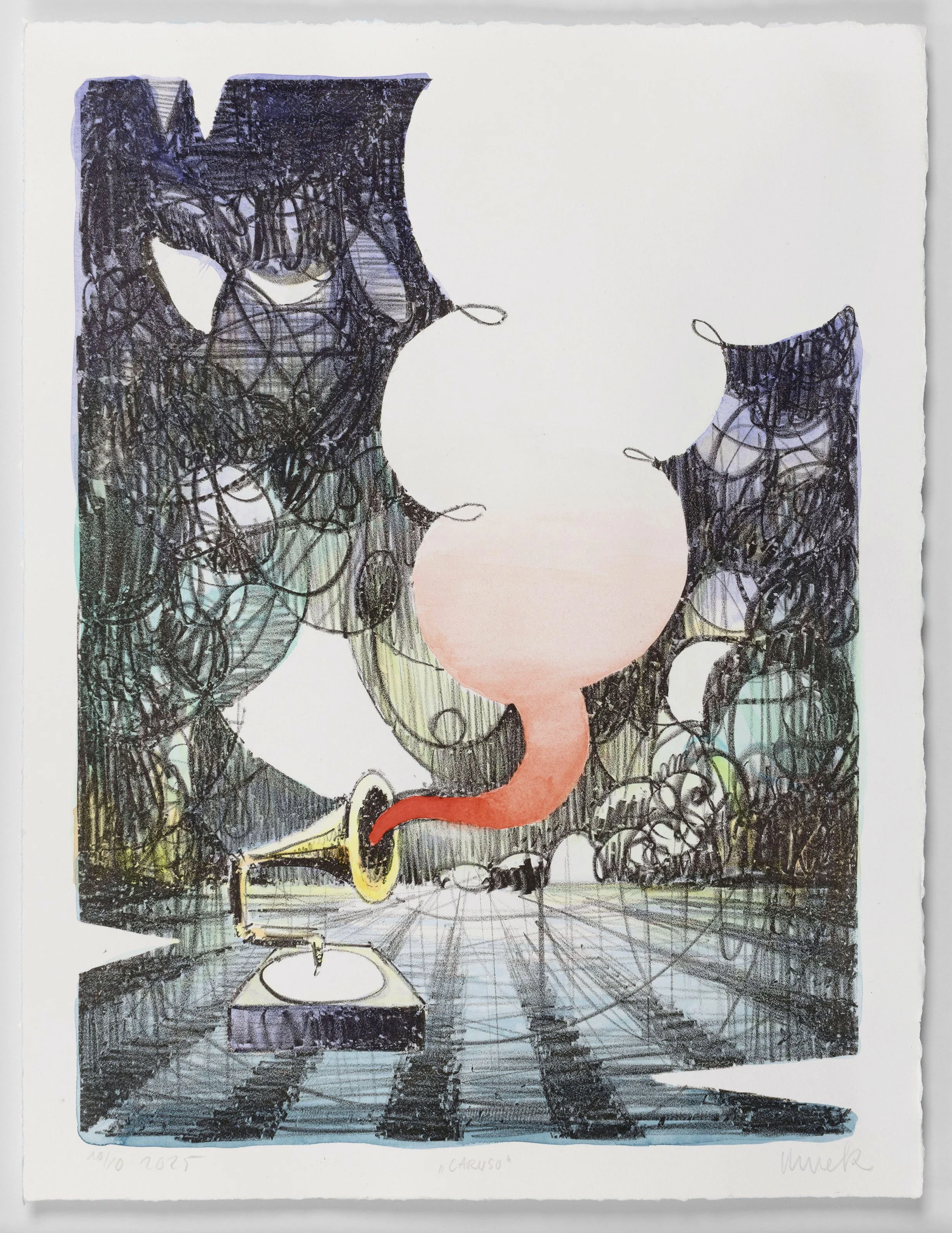   Caruso  lithography water colour on Arches Paper 43 × 33 cm, edition 10+5, 2025 