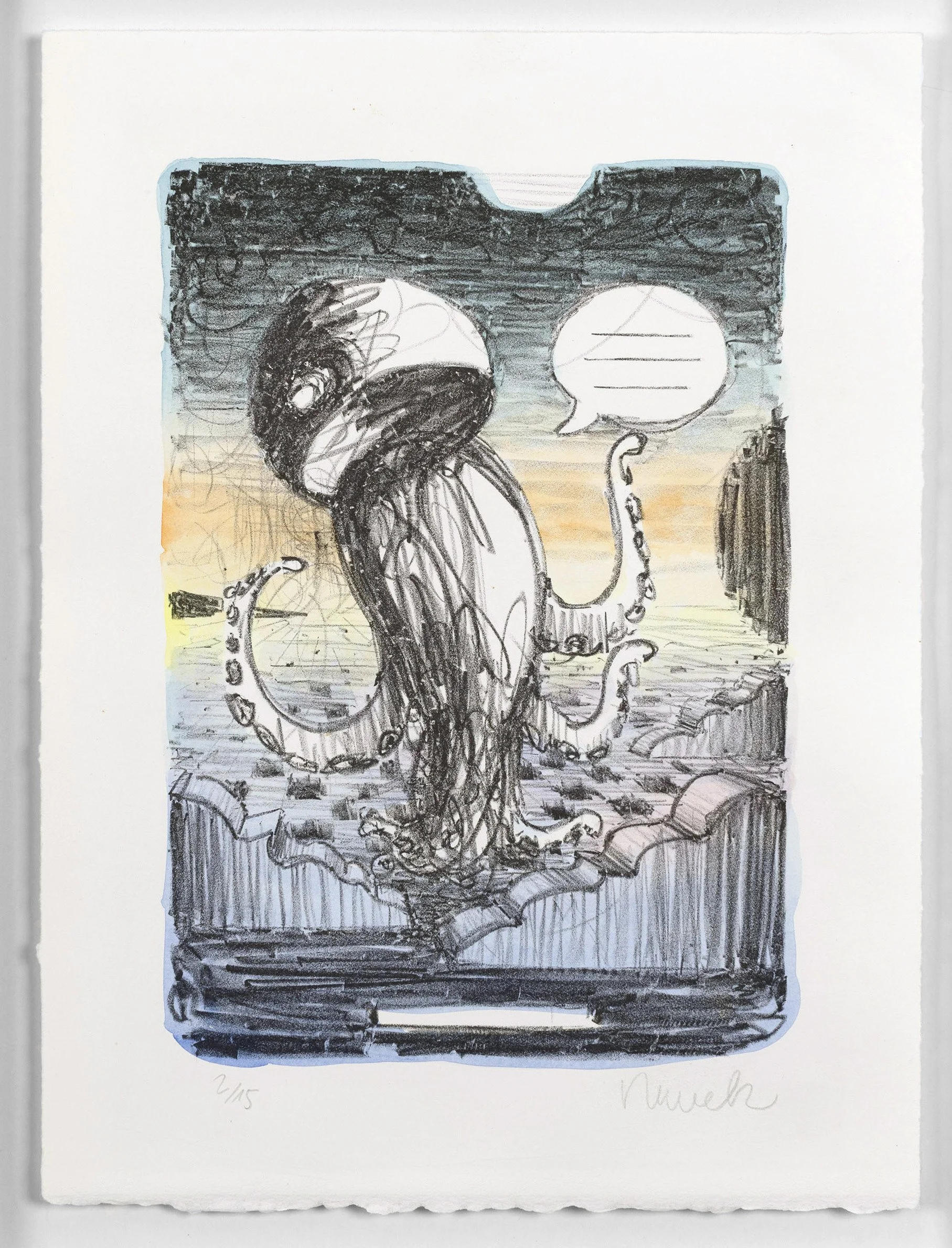   Nautique  lithography water colour on Arches Paper 34 x 25 cm, edition 15+3, 2024   