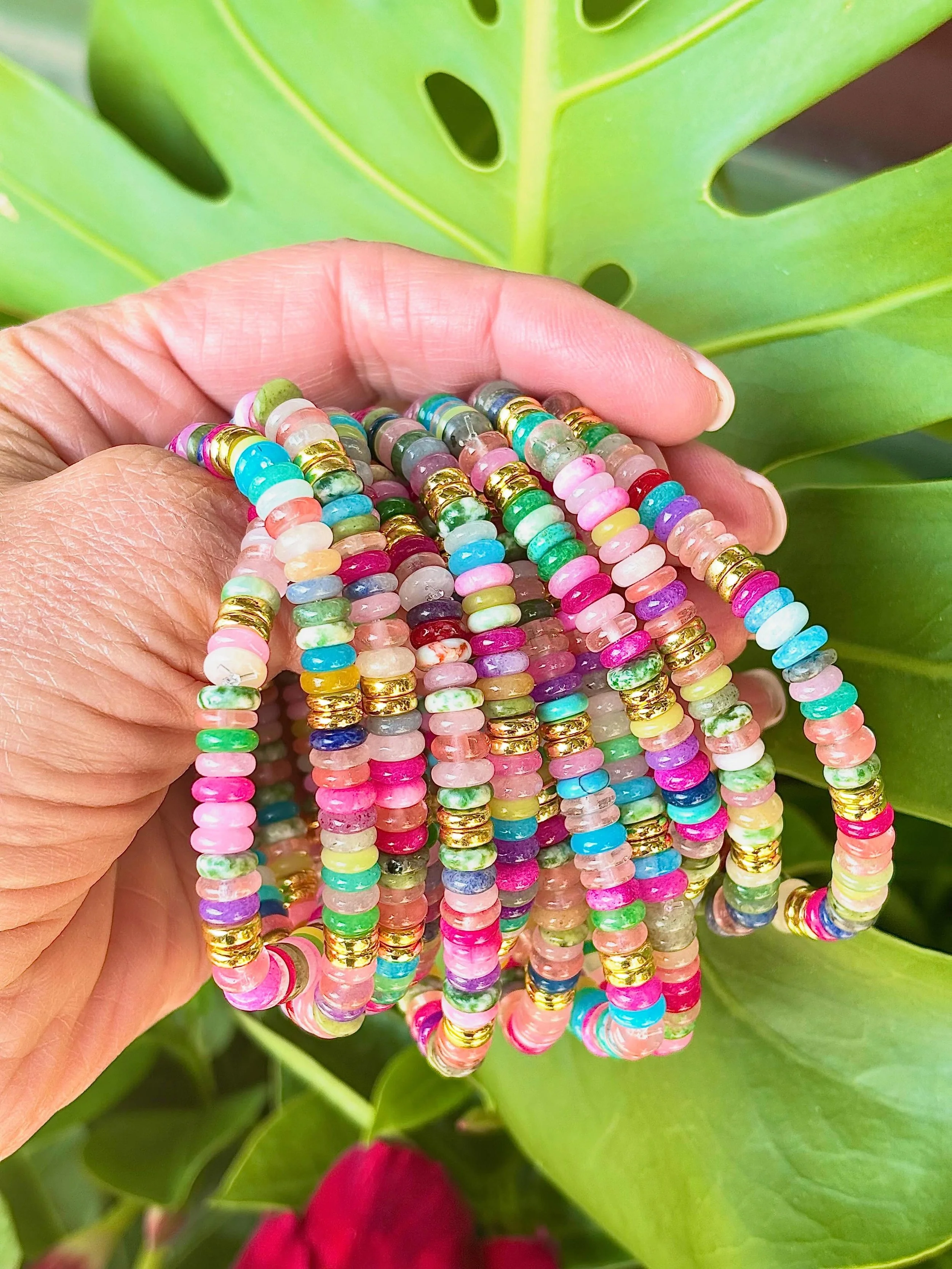 Summer ready! Honolulu Grande Rainbow Jewel Bracelets&hellip;.tumbled natural gemstone energy bracelets☀️☀️☀️#jemmasands #gemstonebracelets #summervibes☀️