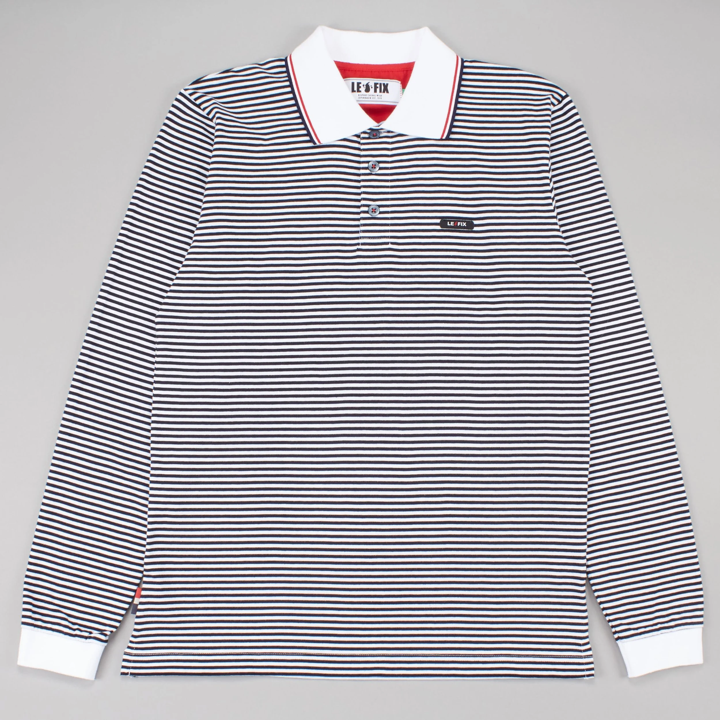 LE FIX POLO LS STRIPE SPORTS NAVY/WHITE 700 DKK