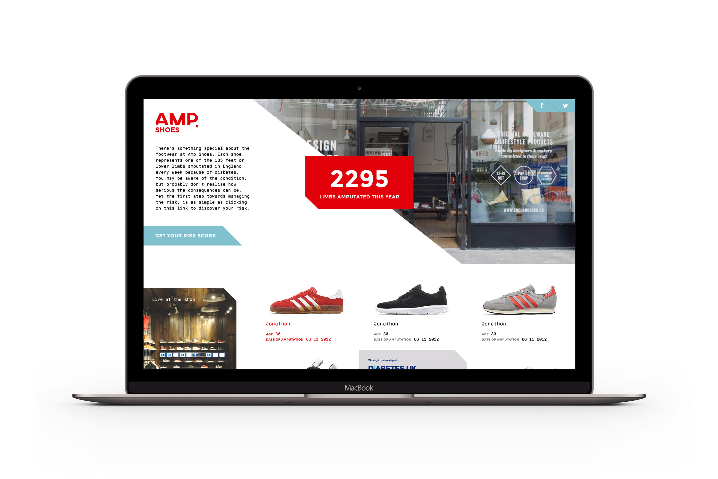  Posing as an online shoe store, a website featured photographs of shoes from amputees, and encouraged people to take their risk score. 