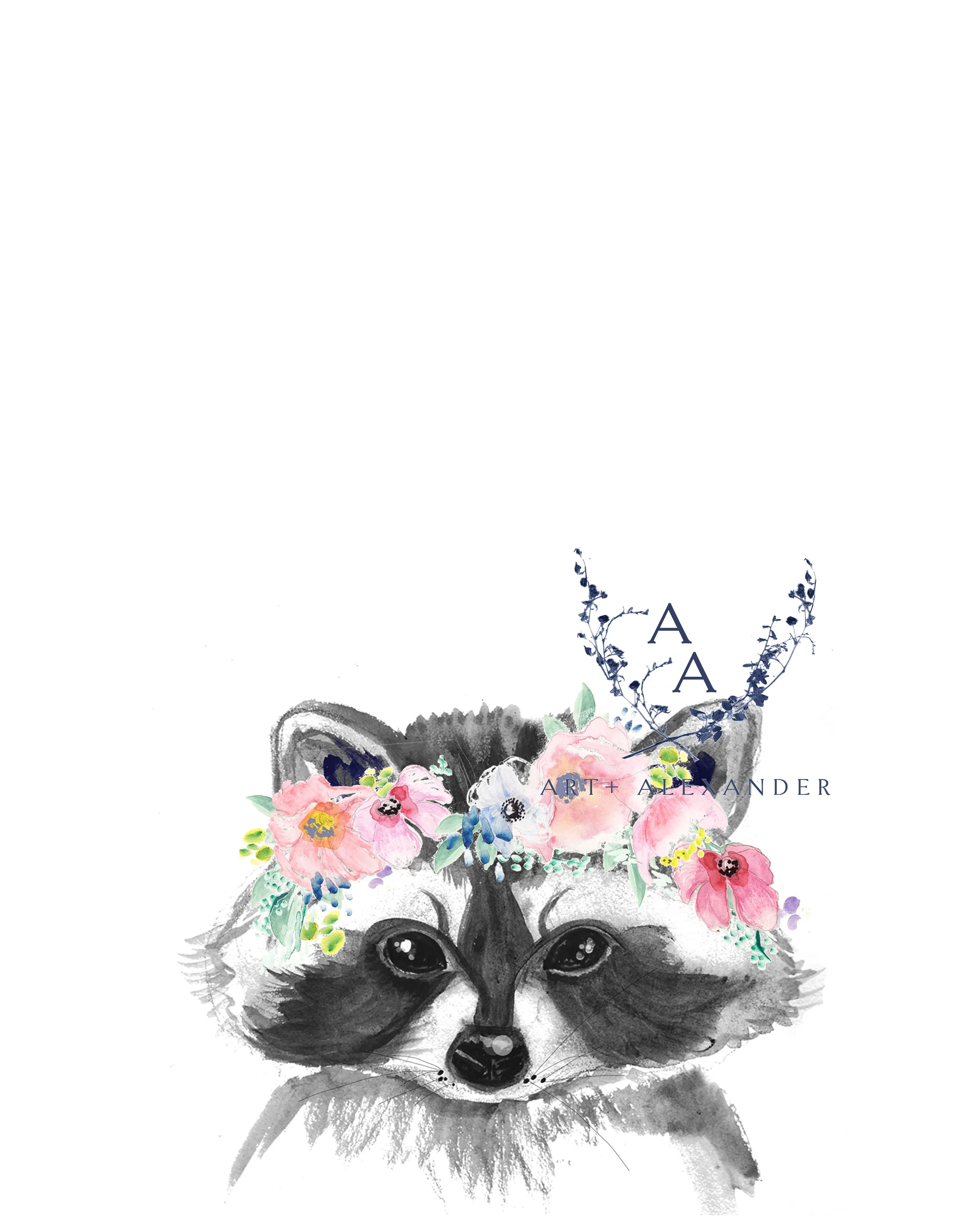 Woodland Raccoon with Flower Crown