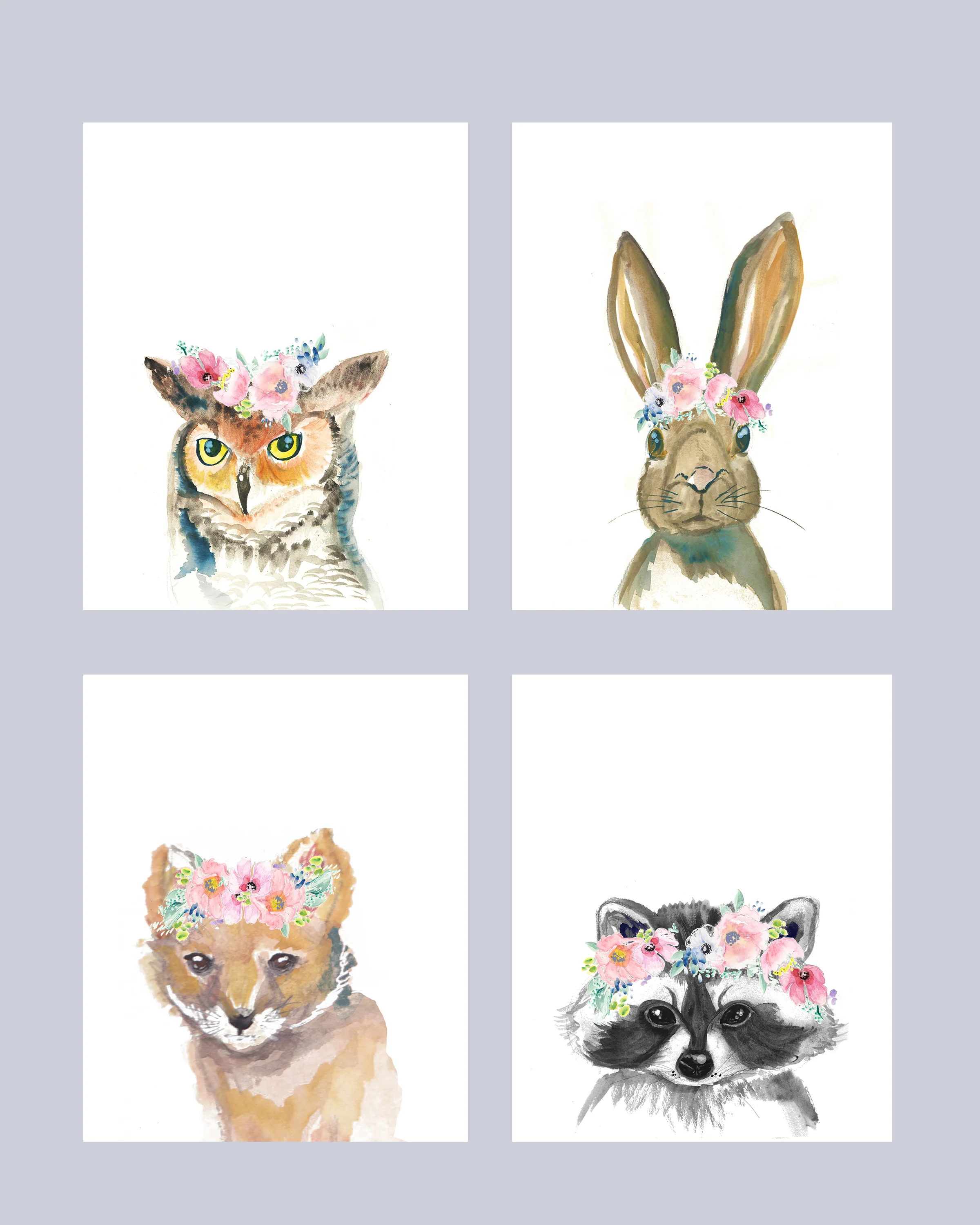 Collection of 4 Woodland Animals with Flower Crown