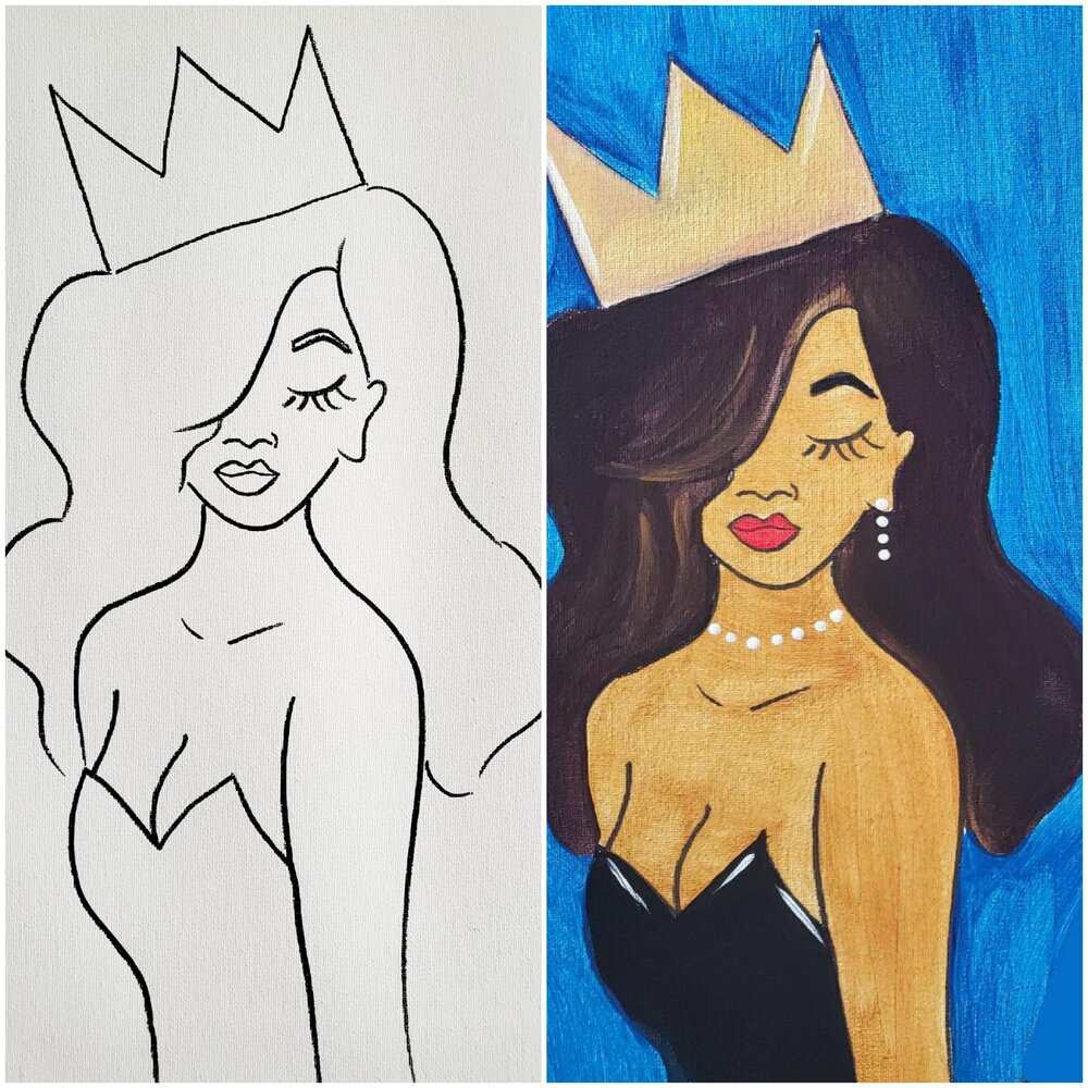 King/queen Date Night Paint Kit,his/her Pre-drawn/outline/sketched