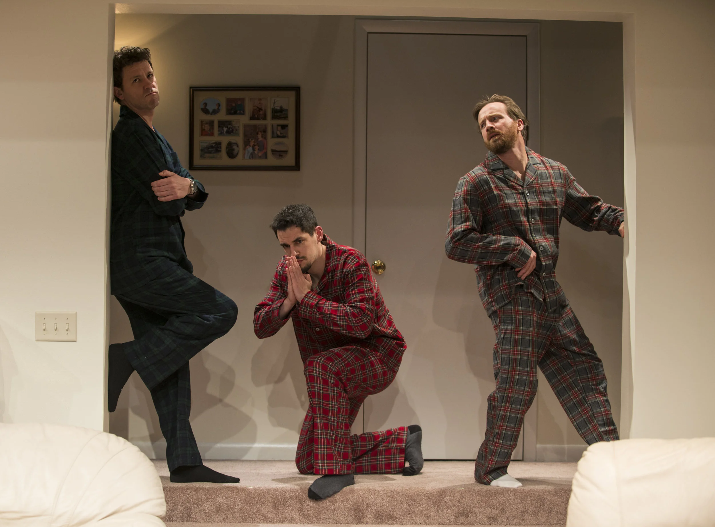 Madison Dirks (Jake), Ryan Hallahan (Drew) and Brian Slaten (Matt) in Steppenwolf’s production of Straight White Men , a Chicago premiere written and directed by Young Jean Lee. Photo by Michael Brosilow.