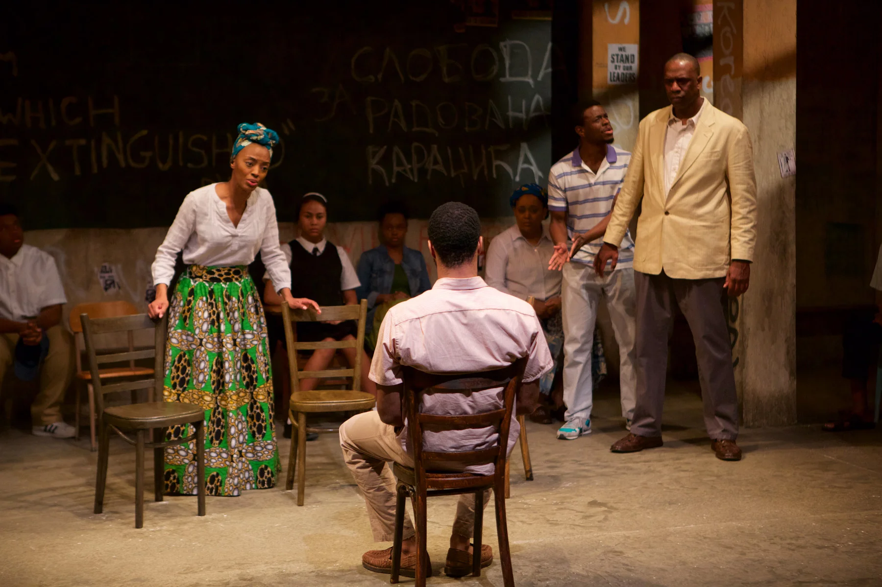 Tiffany Renee Johnson , Travis Delgado , Keith Surney and Bradford Stevens with the cast of Sideshow Theatre Company’s U.S. premiere of truth and reconciliation. Photo by Jonathan L. Green.