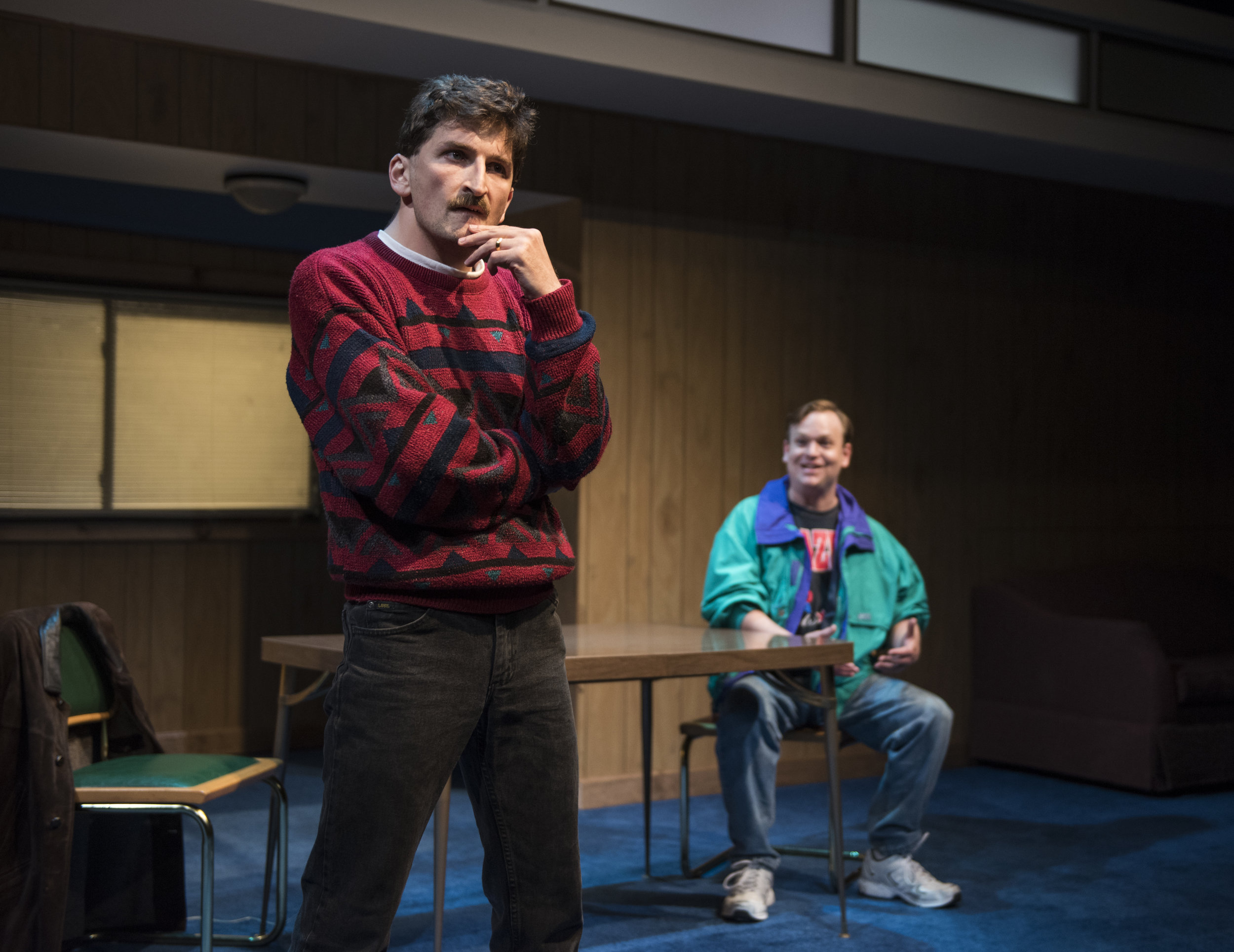 Tyler Ravelson (Jeff) and Nate Whelden (Shawn) in T. at American Theater Company American Theater Company, credit Michael Brosilow