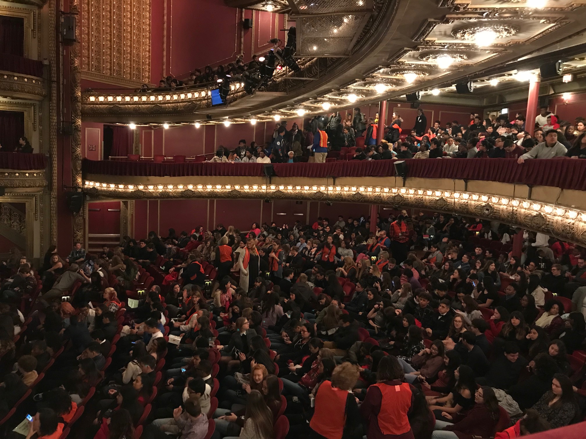 CIBC Theatre fills with students and teachers from Chicago Public Schools as part for the Hamilton Education Program. Photo by Mary Crylen.