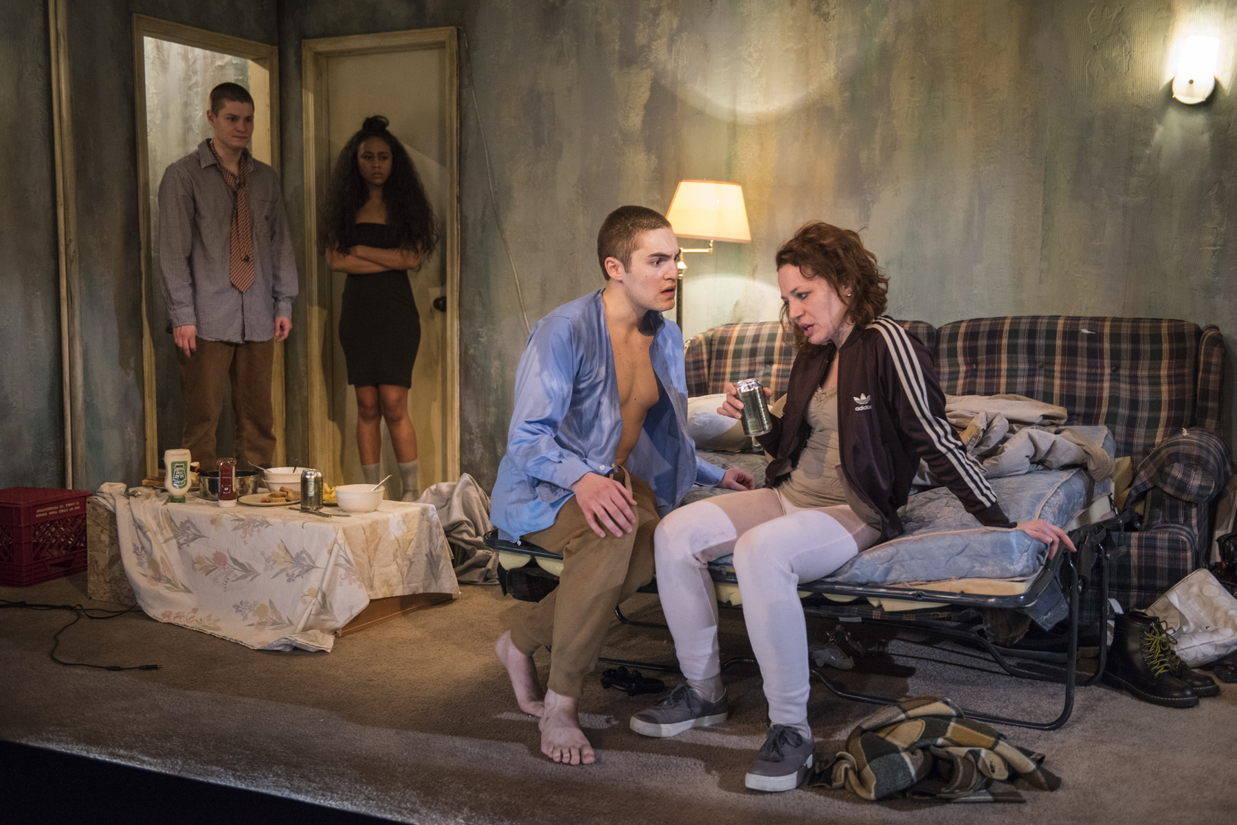 Reed Lancaster, Jesse Aaronson, Netta Walker and Tiffany Bedwell in Raven Theatre’s Chicago premiere of YEN. Photo by Michael Brosilow.