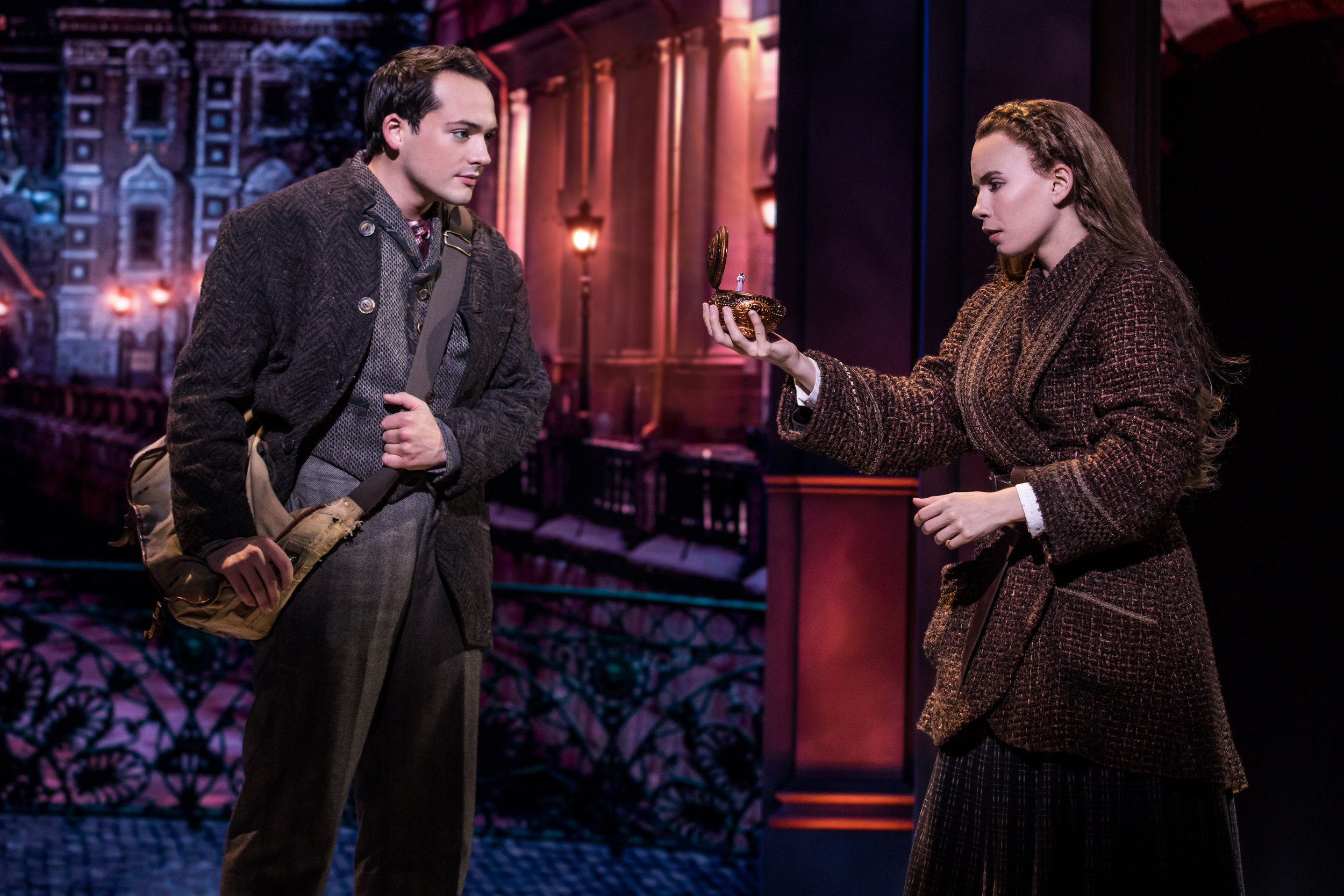 Lila Coogan (Anya) and Stephen Brower (Dmitry) in the National Tour of ANASTASIA. Photo by Matthew Murphy, MurphyMade.