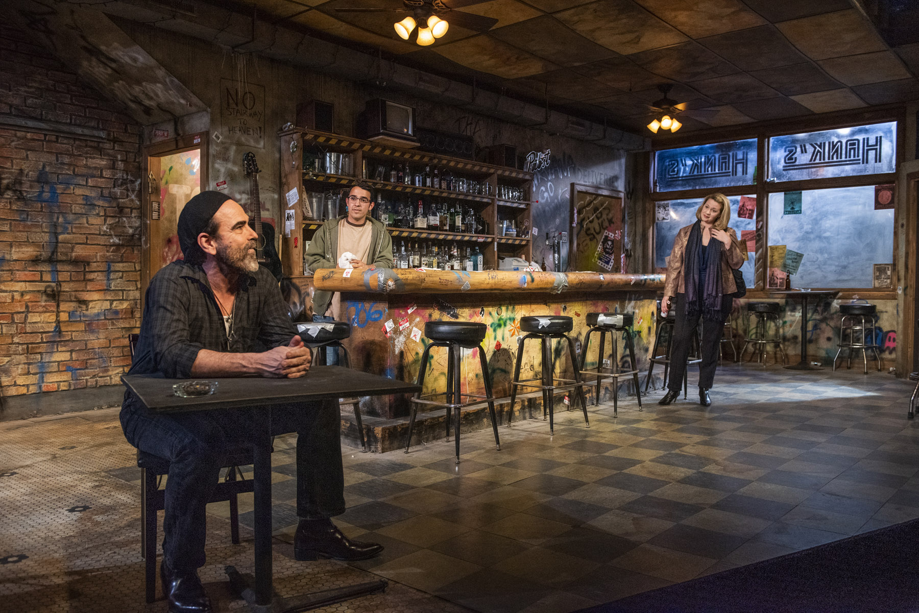 Jeff Mills , Christopher Acevedo and Dana Black in Raven Theatre’s Chicago premiere of THE UNDENIABLE SOUND OF RIGHT NOW . Photo by Michael Brosilow.